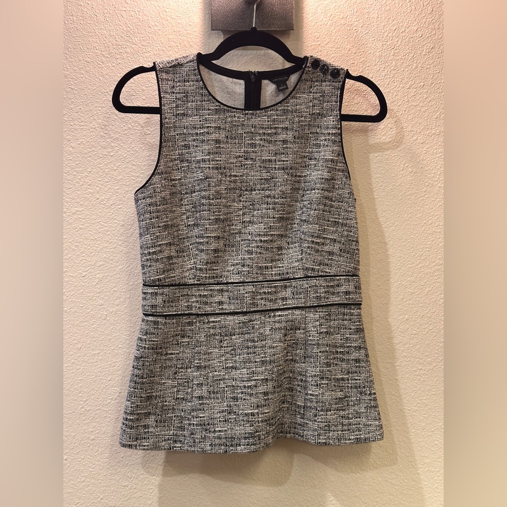 Ann Taylor Piped Tweed Black & White Textured Sheath Top Size S